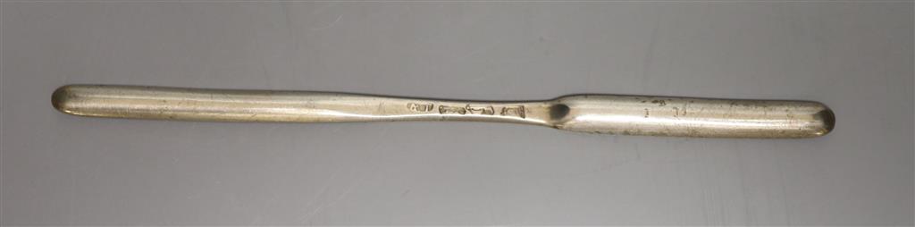 A George II silver marrow scoop, James Wilks?, London, 1737, 17.5cm, 26 grams.